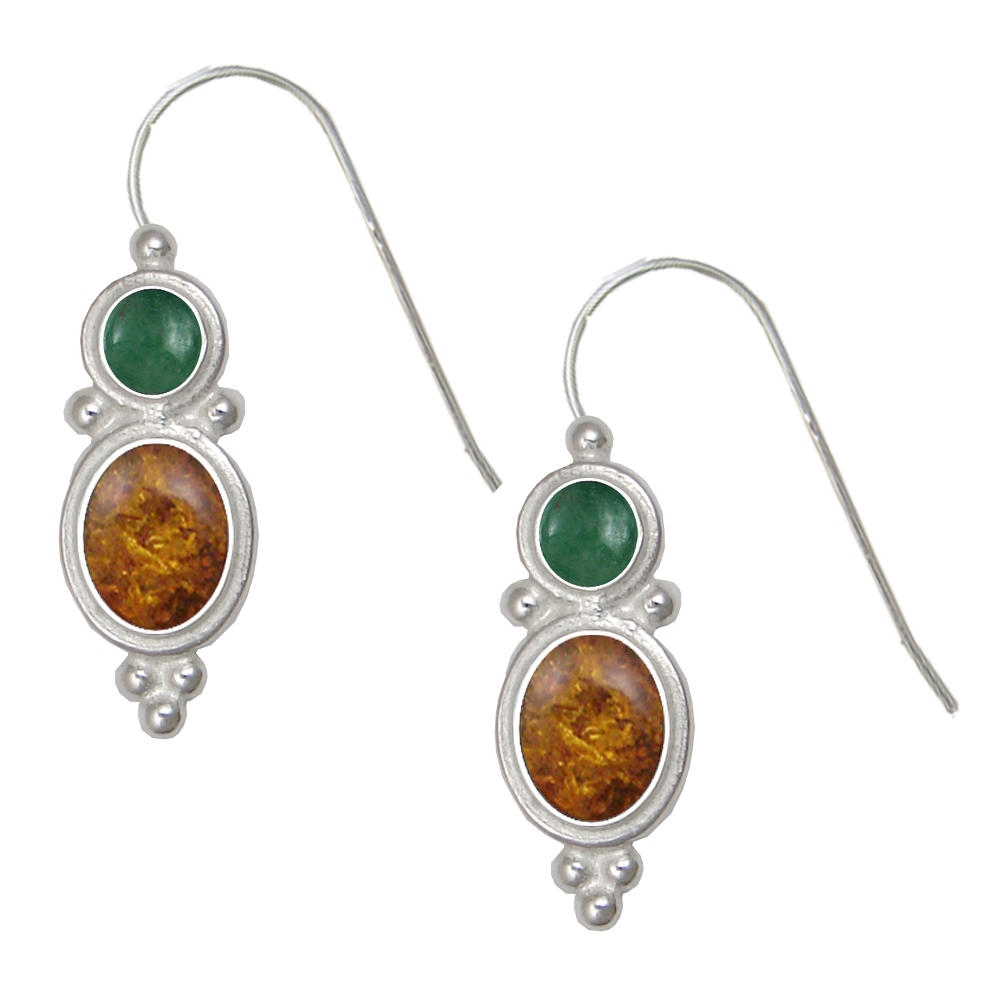 Sterling Silver Drop Dangle Earrings Amber And Jade